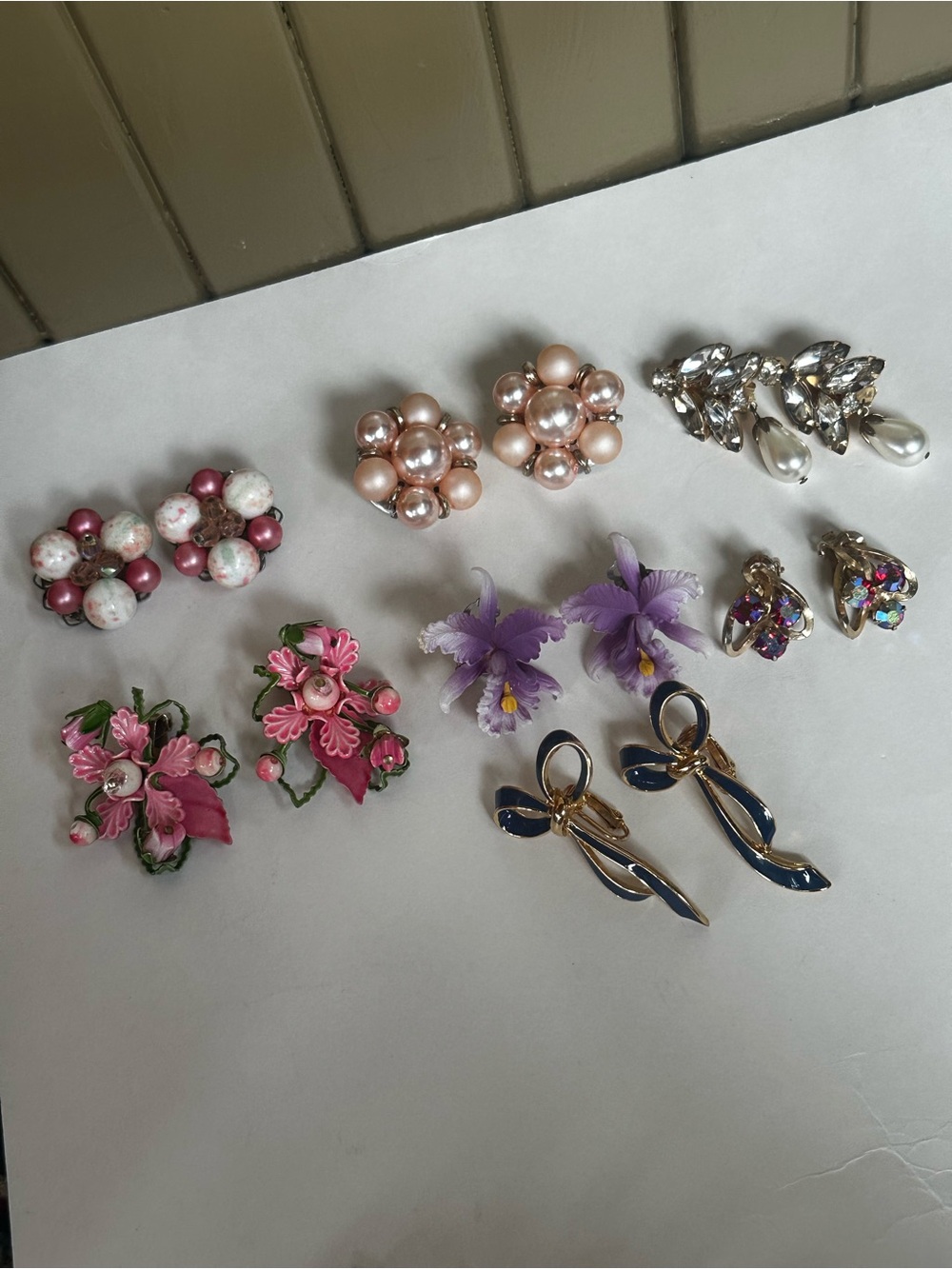 Vintage Clip-on Costume Jewelry Earrings lot of 7 pair